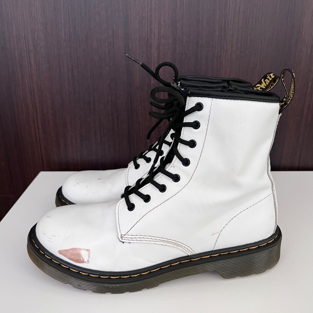 Dr. Martens Smooth White Side Zipper Boots 1460 Y - Women's US 5